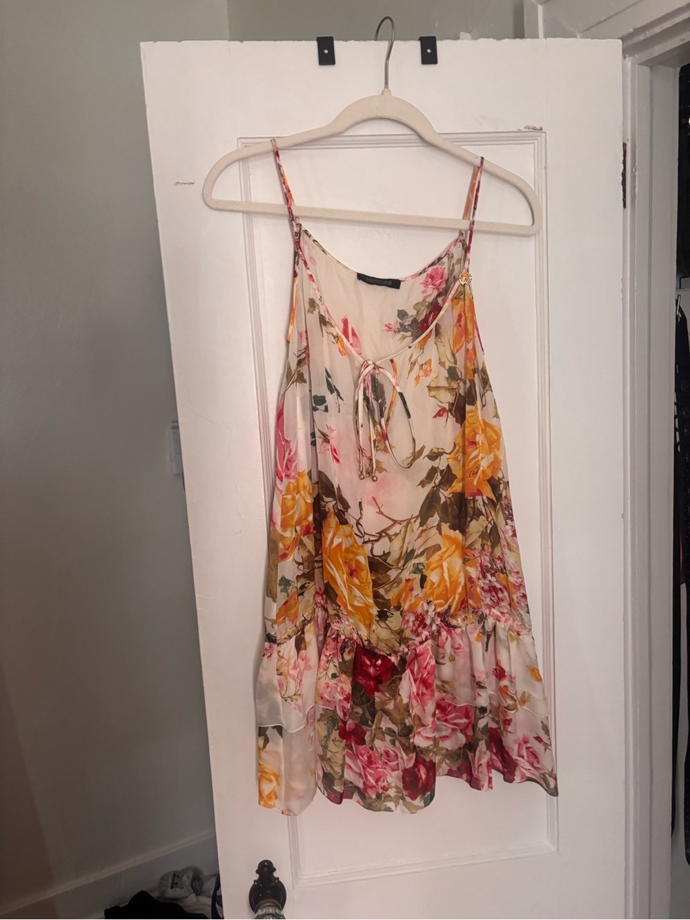 Roberto Cavalli Cream Floral Spaghetti-Strap Camisole with Yellow & Pink Blooms